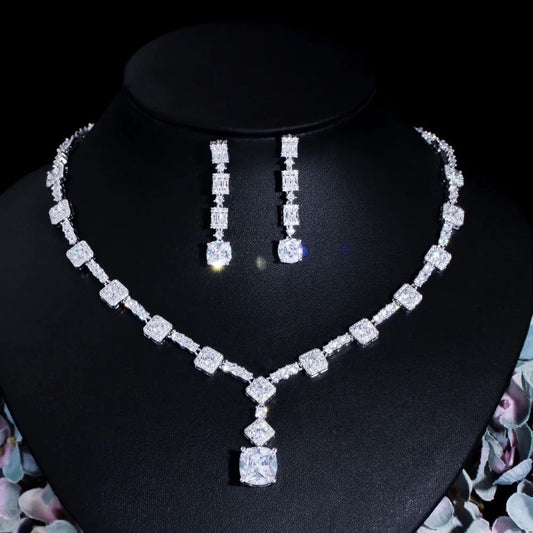 Timeless Radiance Square-Cut Necklace & Earrings Set