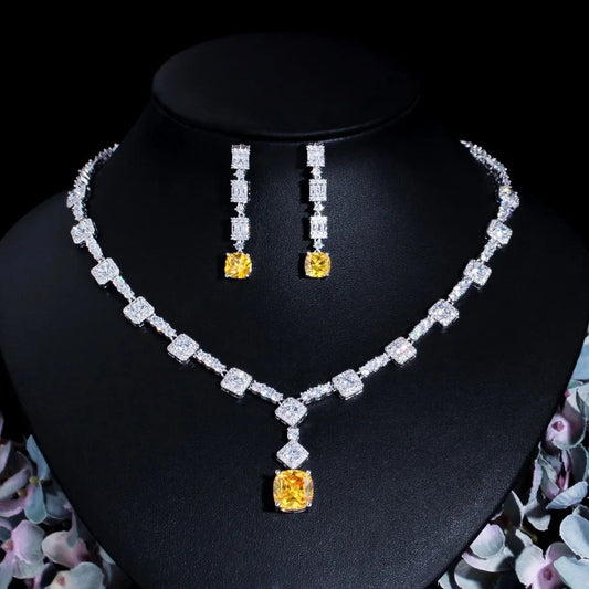 Timeless Citrin Radiance Square-Cut Necklace & Earrings Set