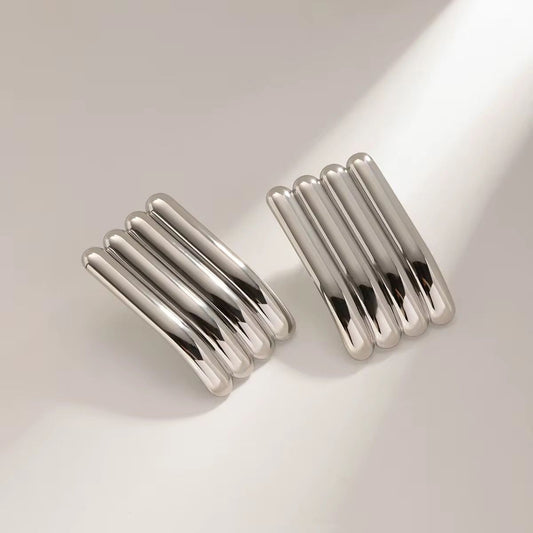 Golden Stride Rectangular Stripe Earrings