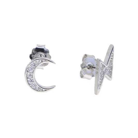 Lunar Glow Mini Star & Moon Stud Silver 925 Earrings