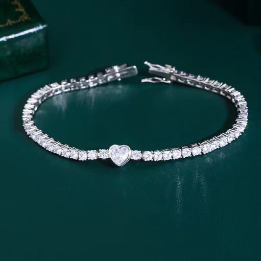 Eterna Heart Tennis Silver 925 Bracelet