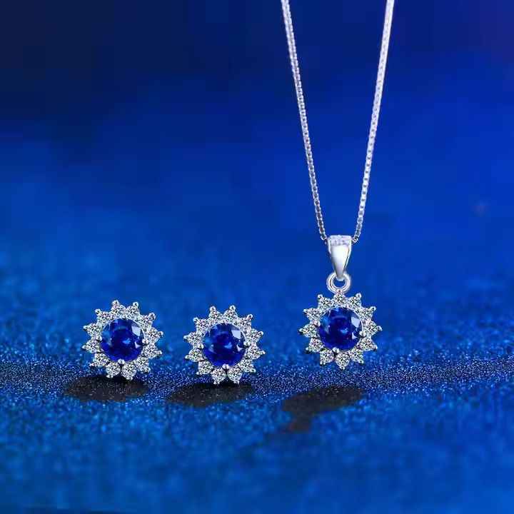 Tanzanite Halo Silver 925 Set