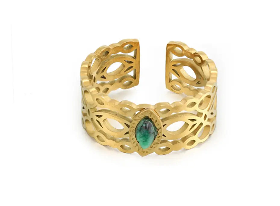 Gold Plated Ring With Green Stone - Lady D World